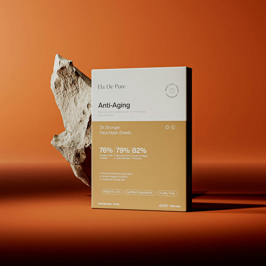 Anti-aging skincare product box on an orange background.