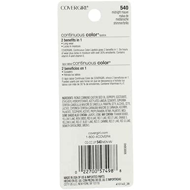COVERGIRL Continuous Color Lipstick Midnight Mauve 540, .13 oz (packaging may vary)