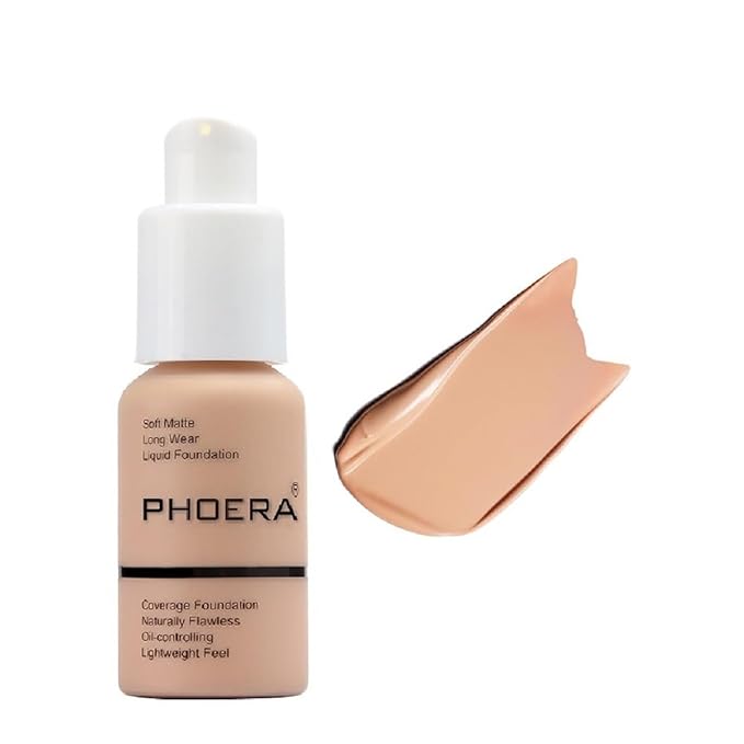 PHOERA Foundation,Flawless Soft Matte Liquid Foundation Oil Contro Warm Peach)