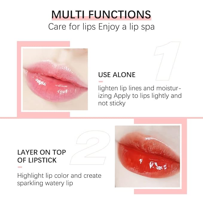 Hydrating Lip Glow Oil, Plumping Lip Gloss, Moisturizing Lip Oil Gloss, Transparent Moisturizing Lip Balm, Natural Lip Plumper, Lip Plumper Gloss Make Lips Fuller and Moisturizing (Clear)