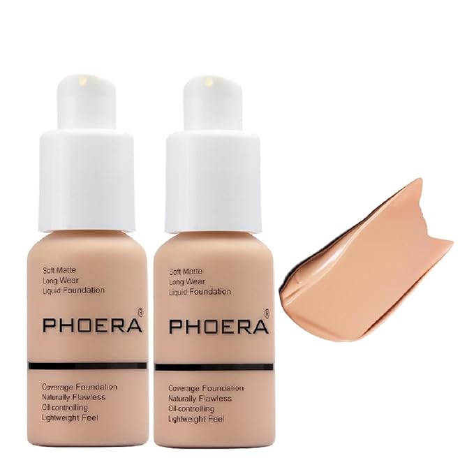 2 Pack PHOERA Foundation,Full Coverage Concealer Flawless Soft Buff Beige)