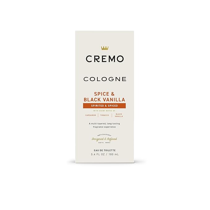 Cremo Cologne for Men - Spice & Black Vanilla Mens Cologne Spray - An Explosion of Vibrant Spices, Dark Woods and Black Vanilla, Fragrances For Men, 3.4 Fl Oz