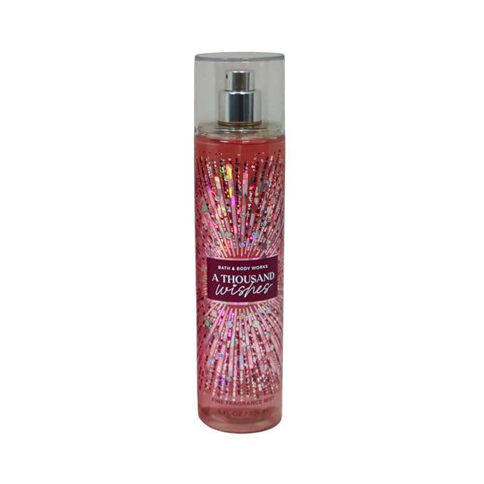 Bath & Body Works A Thousand Wishes Fine Fragrance Body Mist 8 oz & A Thousand Wishes Fine Fragrance Shimmer Body Mist 4.9 oz Gift Set packaging with a Red bow