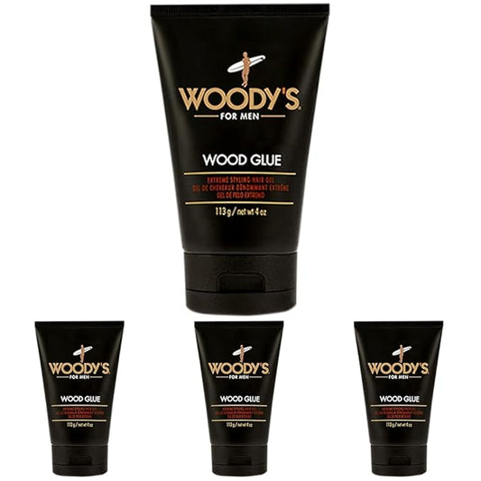 Woody's Wood Glue Extreme Styling Gel for Men, Intense Long-lasting Hold with No Flaking, Quick-drying, Retains Moisture, Suitable for All Hair Types and Hair Styles, 4 oz - 4 pack