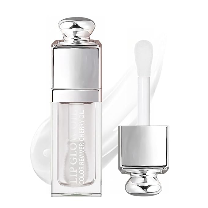 Hydrating Lip Glow Oil-Lip care oil- Lip Oil Tinted for Lip Care and Dry Lips-Prevents Dry Cracked-Non-sticky Big Brush Head-Lip Plumping -Lip Oil gloss tinted-000#CLEAR