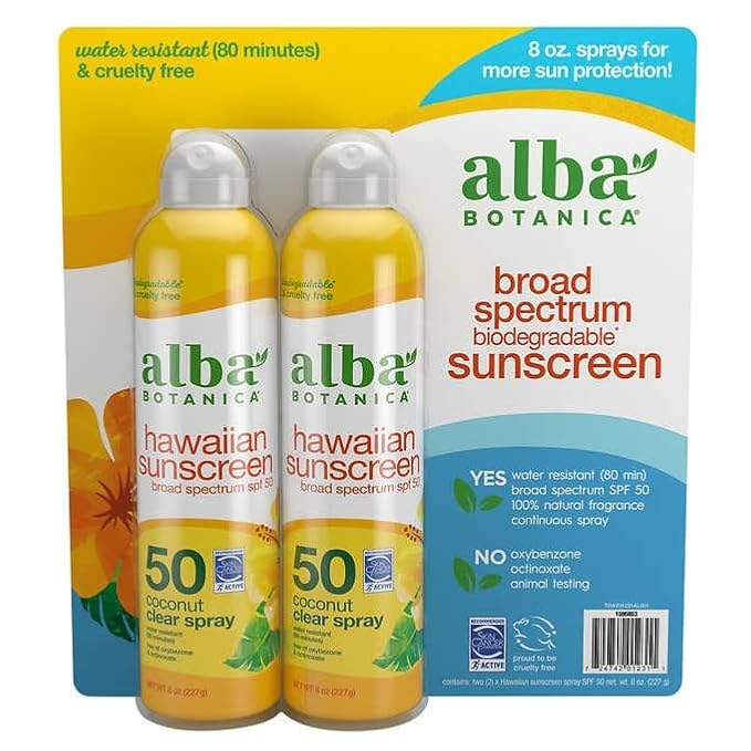 Alba Botanica Hawaiian Sunscreen Spray SPF50 with Travel Lotion SPF 30