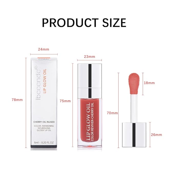 Hydrating Lip Glow Oil, Moisturizing Lip Glow Oil, Nourishing Glossy Transparent Lip Oil, Plumping Lip Oil, Lip Balm, Non-sticky Tinted Toot Lip Balm for Lip Care (Coral)