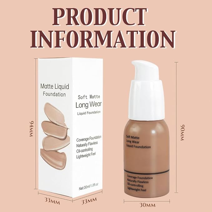 2Pcs Matte Liquid Full Coverage Foundation, Flawless Soft of 2)
