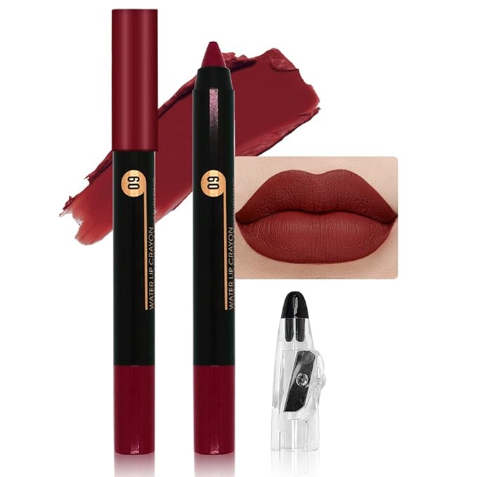 Wine Lip Liner Pencil, Smooth Matte Lipstick Crayon with Lip Pencil Sharpener for Women, Smudge Proof Waterproof Ultimate Makeup Forever Lipliner 09#