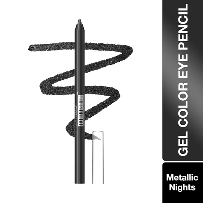 MAYBELLINE New York Tattoo Studio Long-Lasting Sharpenable Eyeliner Pencil, Glide on Smooth Gel Pigments with 36 Hour Wear, Waterproof Metallic Nights 0.04 oz