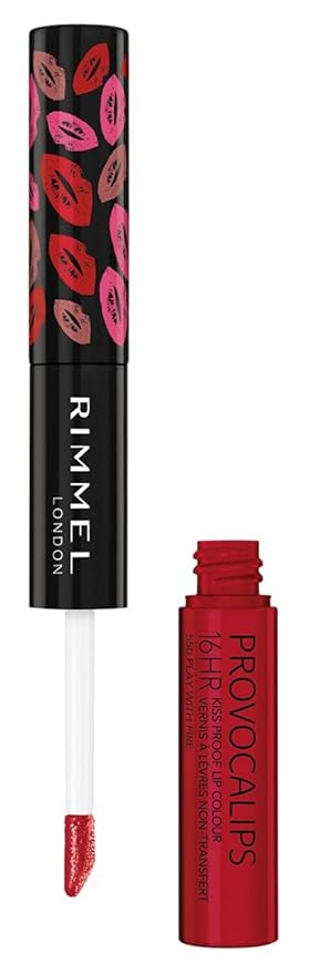 Rimmel London Provocalips 16hr Kiss-Proof Lip Color - Two-Step Liquid Lipstick to Lock in Color and Shine - 550 Play With Fire, .14 fl.oz.