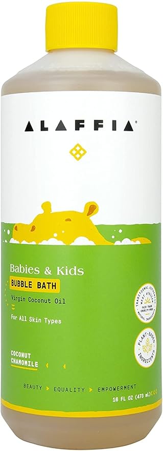 Alaffia Babies and Kids Bubble Bath, Gentle Bath Essentials for Delicate Skin, Plant-Based Formula, Paraben & Sulfate-Free, Vegan, with Long-Lasting Bubbles, Coconut Chamomile, 2 Pack - 16 Fl Oz Ea