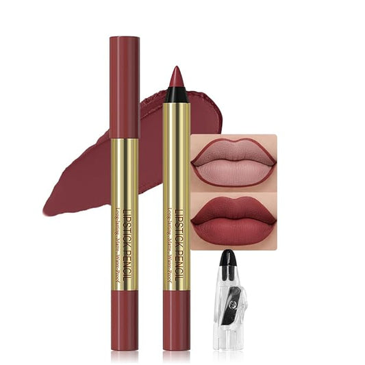 Wine red Matte Lip Liner Pencil - Crayon Matte Lipstick Pencil, No Transfer, Smudgeproof & Waterproof, Sharpenable Lip Crayon for Women, Velvet Long-Lasting Lip Color 05#