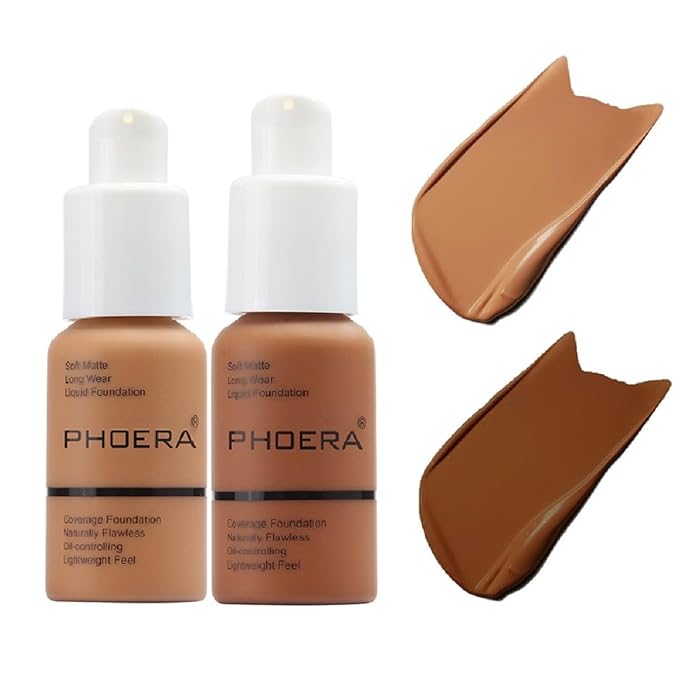 2 Pack PHOERA Foundation 108# Tan and 109# Foundation Makeup.