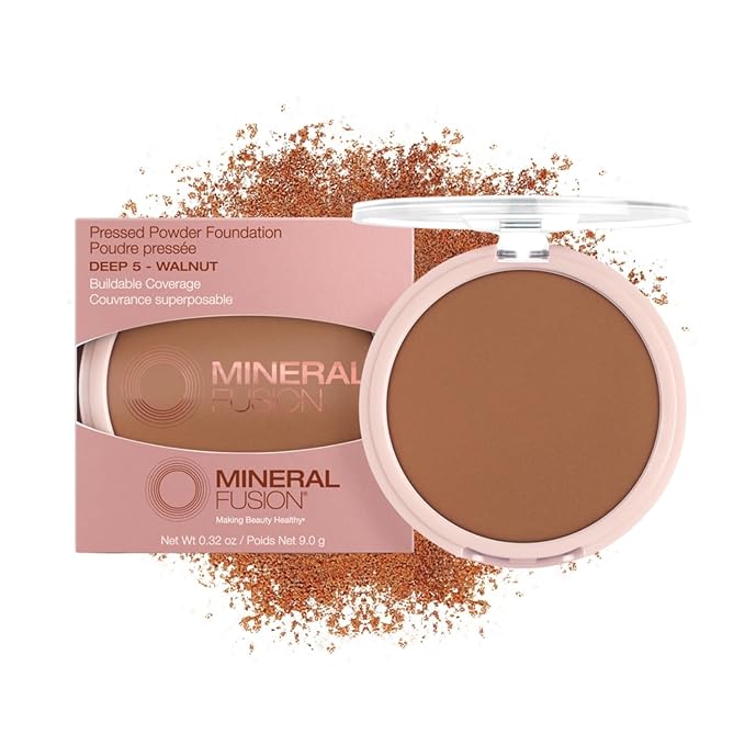 Mineral Fusion Pressed Powder Foundation, Deep 5 - Hypoallergenic, Cruelty-Free, 0.32 Oz