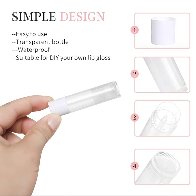 100 Sets Empty Lip Balm Tubes Clear,