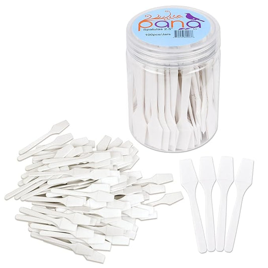 100pcs Pana Brand Cosmetic Make Up Disposable Plastic 2.5" Spatulas Skin Care Facial Cream Mask Spatula (100 Pieces in a Container) (WHITE)