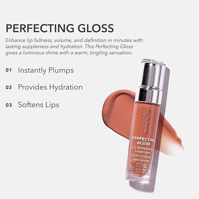 HydroPeptide Perfecting Gloss, Lip Enhancing Treatment, Long-Lasting Volume and Hydration, Sun-Kissed Bronze, 0.17 Ounce