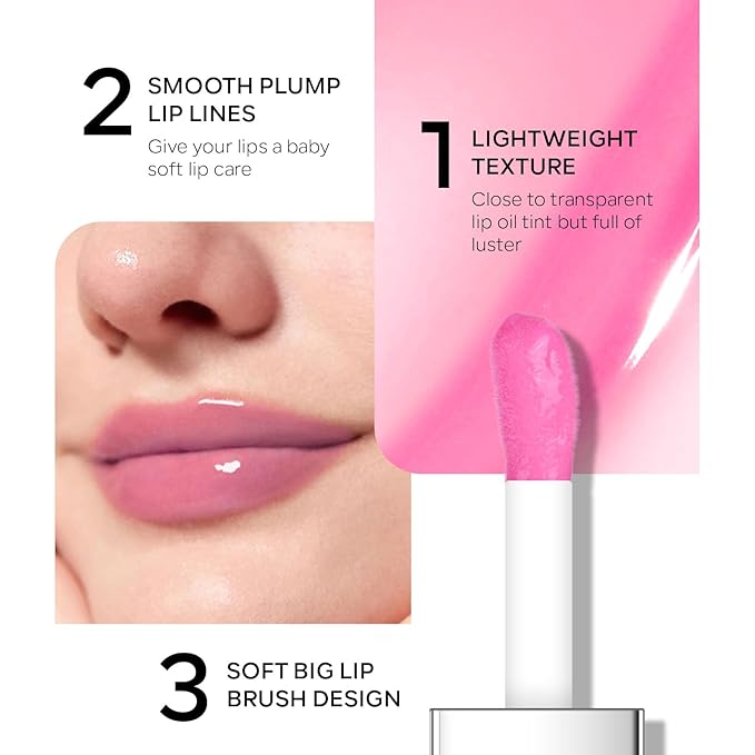 Hydrating Lip Glow Oil, Plumping Moisturizing Lip Oil Gloss, Smooth Lip Lines Plump Lip,Transparent Plumping Clear Glossy Tinted Balm Care 0.2Fl oz #Cherry
