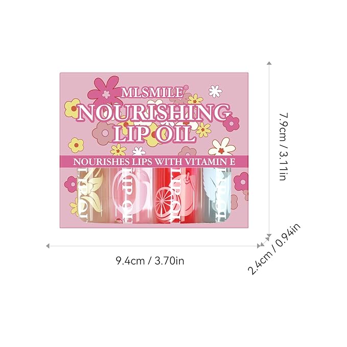 Hydrating Lip Oil, 4Pcs Plumping Lip Glow Oil Set, Fruit Extract Lip Oil Set Tinted for Dry Lip, Shiny and Moisturizing Transparent Lip Oil Gloss