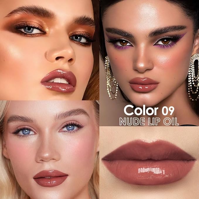 Hydrating Lip Glow Oil, Plumping Lip Oil, Tinted Lip Plumper Gloss,Younger-Looking Lips | Nourishing Long Lasting Non-Sticky Hydrating & Smoothing Lip Treatment Cruelty Free 09#