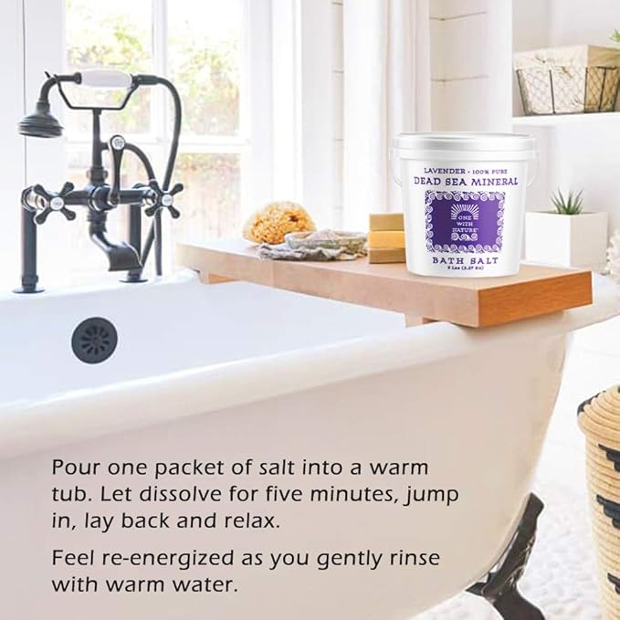 One With Nature 100% Pure Dead Sea Salt, 5Lb - Fine Bath Salts for Soaking, Body Exfoliator, Acne Treatment, 21 Essential Minerals, Fragrance-Free, for Men, Women, Children. Helps Skin Conditions