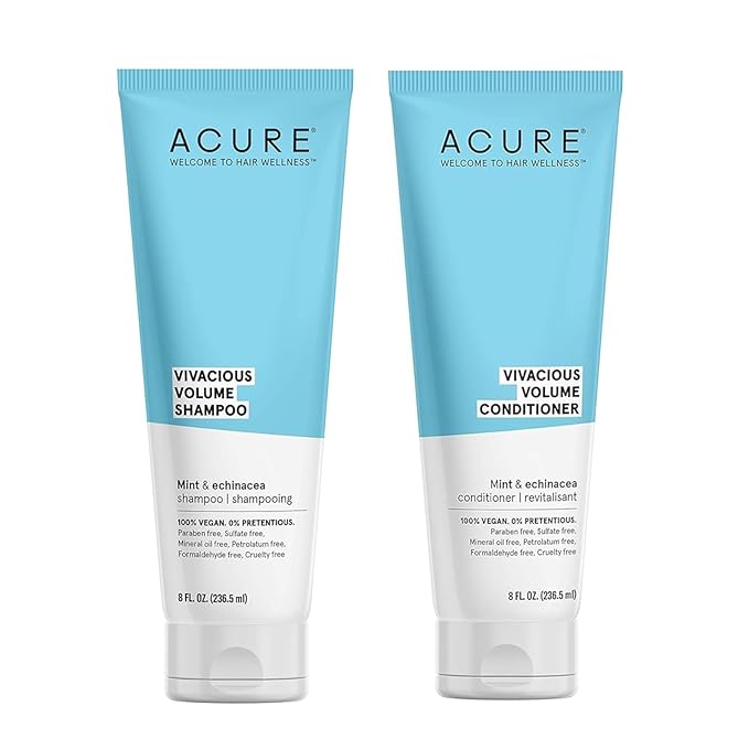 Acure Vivacious Volume Shampoo & Conditioner Set – Lightweight Formula for Full, Bouncy Hair, Enhances Body & Lift, Vegan, 8 Fl Oz Each