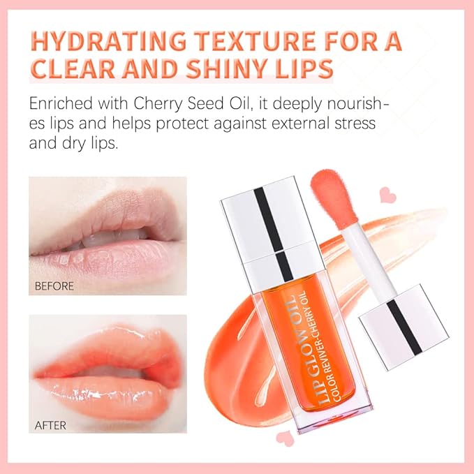 Hydrating Lip Glow Oil, Lip Oil Gloss Transparent Toot Tinted Nourishing Long Lasting Repairing Lightening Lip Lines (ROSEWOOD) 0.2 OZ