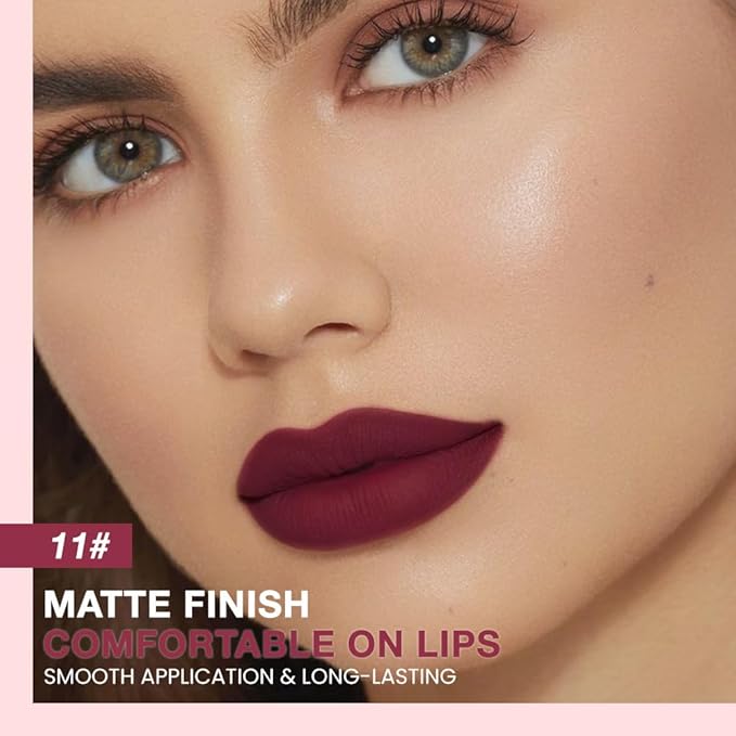 Silky Smooth Retractable Matte Lip Liner Pencil, Dark Red Lip Liner Long-Lasting Creamy Formula for Shaping & Sculpting Lips, Matte Velvet Pigmented Lip Liner Crayon Lipstick 11#