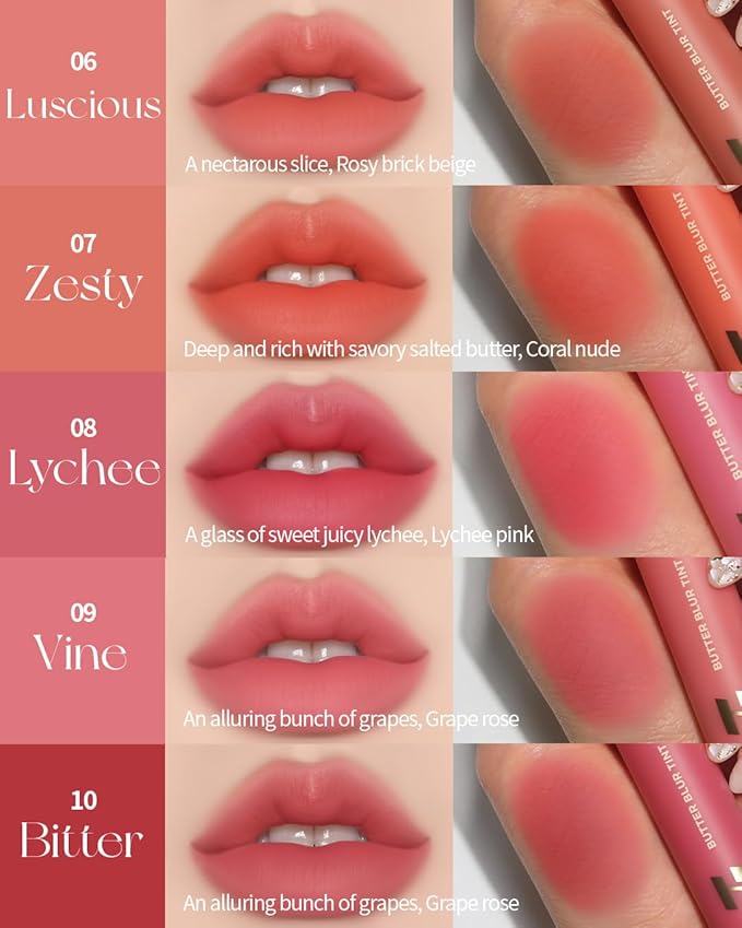 HOLIKA HOLIKA Butter Blur Lip Tint (01 SALTED) - Korean Matte Lip Tint, Lightweight High-Pigmented Lips, Velvety Silky Smooth K-Beauty Lip Makeup, Long Wearing Formula