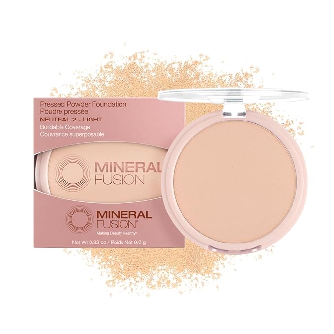 Mineral Fusion Pressed Powder Foundation, Neutral 2 - Hypoallergenic, Cruelty-Free, 0.32 Oz
