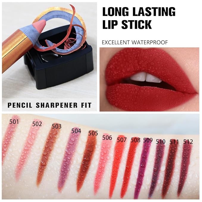 Wine Red Lip Liner Pencil, Smooth Matte Lipstick Crayon with Lip Pencil Sharpener for Women, Velvet Smudge Proof Smudgeproof Waterproof No Transfer Makeup Forever Lipliner 508#