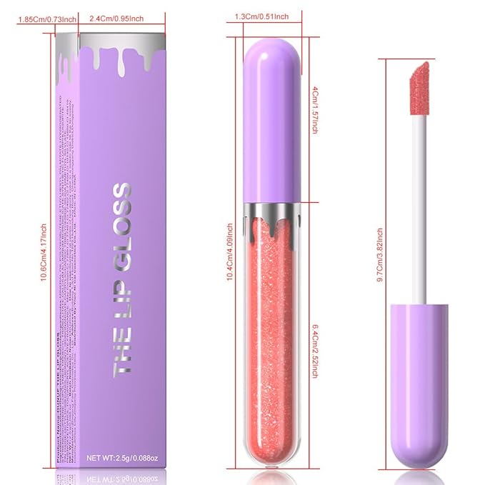 Glitter Liquid Lip Gloss,Peach Shimmer Lipstick, Waterproof Shimmer Lip Stain Lip Glaze, High Shine Long Lasting Shiny Lip Color Makeup 02#