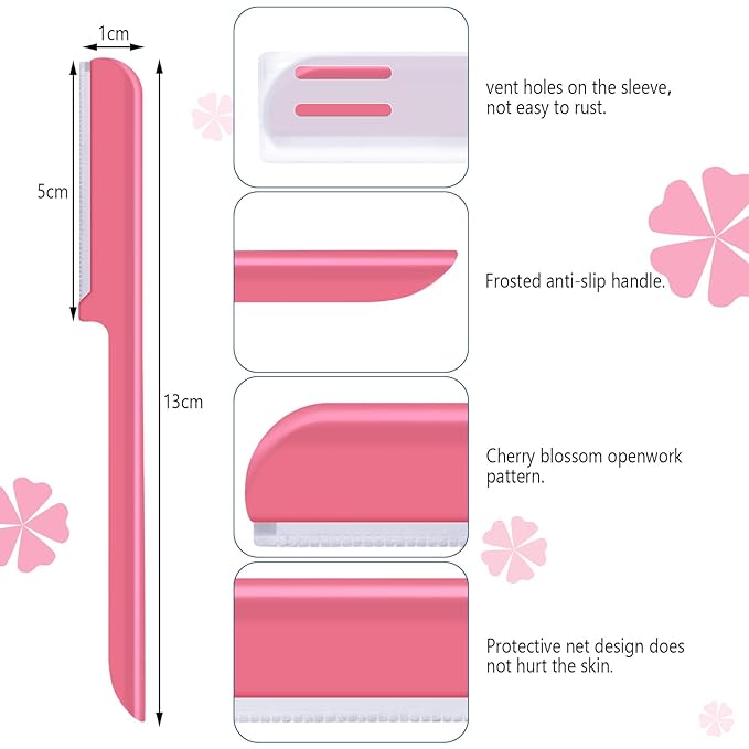10 Pieces Eyebrow Razor for Women Facial Shaver Razor Brow Shaper Eyebrow Trimmer Dermaplaner Shaping Tool with Cover (Pink)