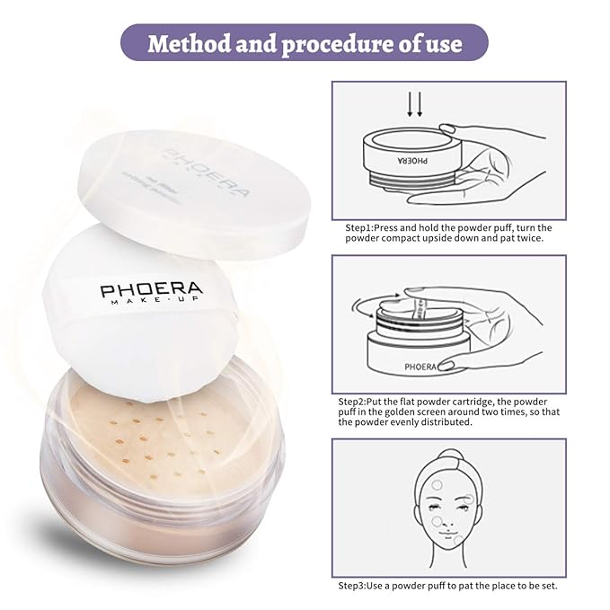 PHOERA Setting Powder Controls Oil,Setting Powder Makeup Light,Loose 0.17oz