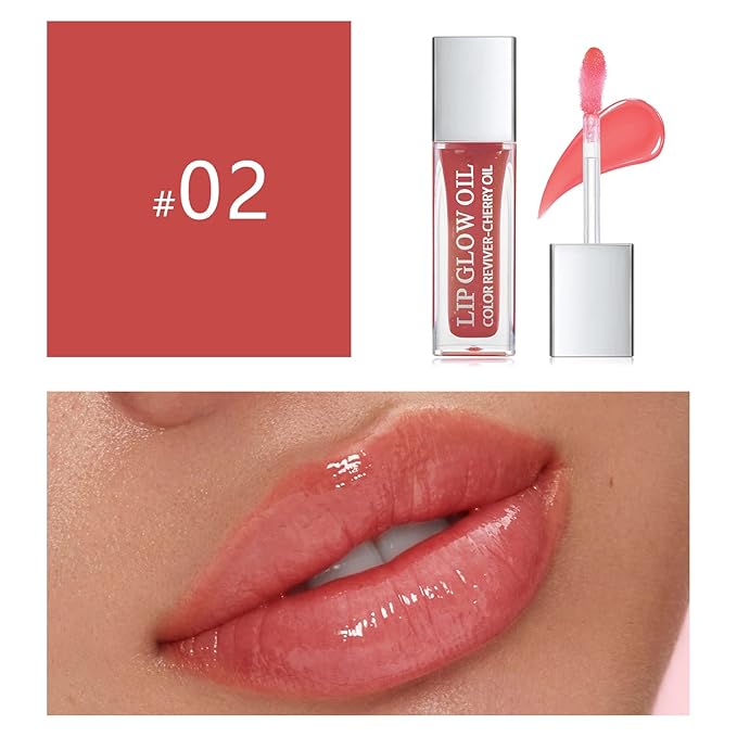 Hydrating Lip Glow Oil, Plumping Lip Gloss Transparent Lip Oil Tinted for Lip Care and Dry Lips, Non Sticky, Shiny and Moisturizing (02)