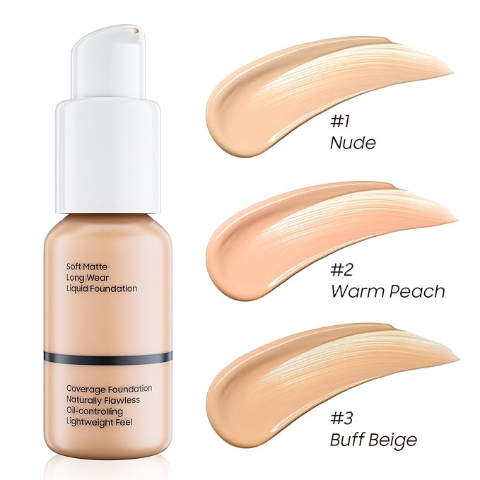 Matte Full Coverage Liquid Foundation - Lightweight & Warm Peach)