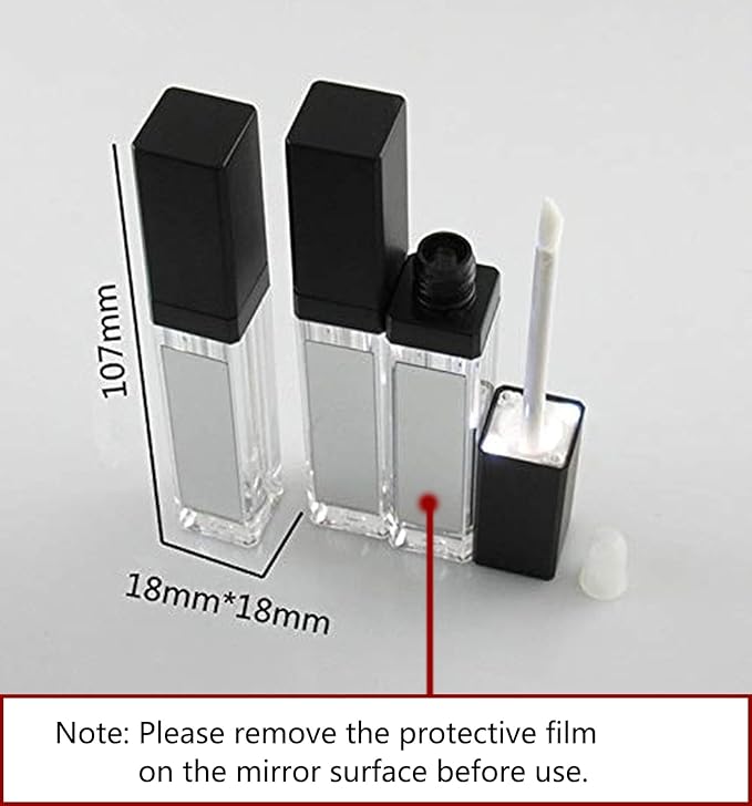10 Pcs 7.5ml Square Clear Plastic Lip Gloss Tubes Vials with Mirror LED Light Lip Glaze Tube Bottles Empty Refillable Makeup Lipstick Tube DIY Cosmetic Container Travel for Woman Girl(Black)