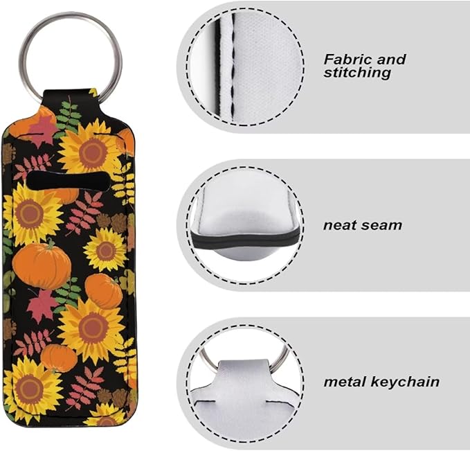 Women Chapstick Holder Keychain Fall Pumpkin Keyring