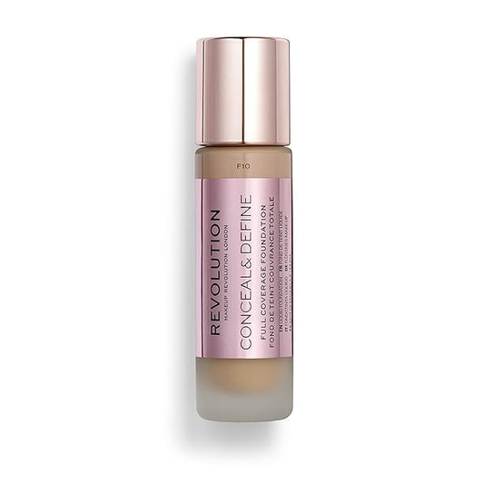 Makeup Revolution Conceal & Define Foundation, Cream Foundation Cruelty-Free, F10, 23ml