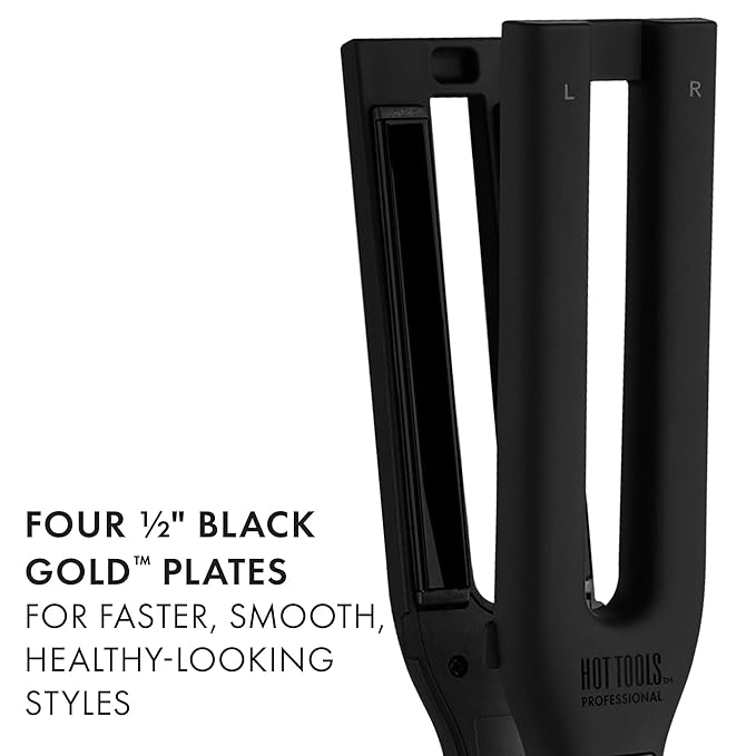 Hot Tools Pro Artist Black Gold Double Straight Dual Plate Hair Straightener | Faster Styling and Reduced Damage