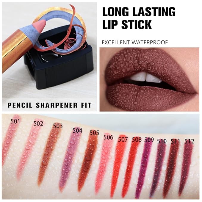 Rust Red Lip Liner Pencil, Smooth Matte Lipstick Crayon with Lip Pencil Sharpener for Women, Velvet Smudge Proof Smudgeproof Waterproof No Transfer Makeup Forever Lipliner 511#