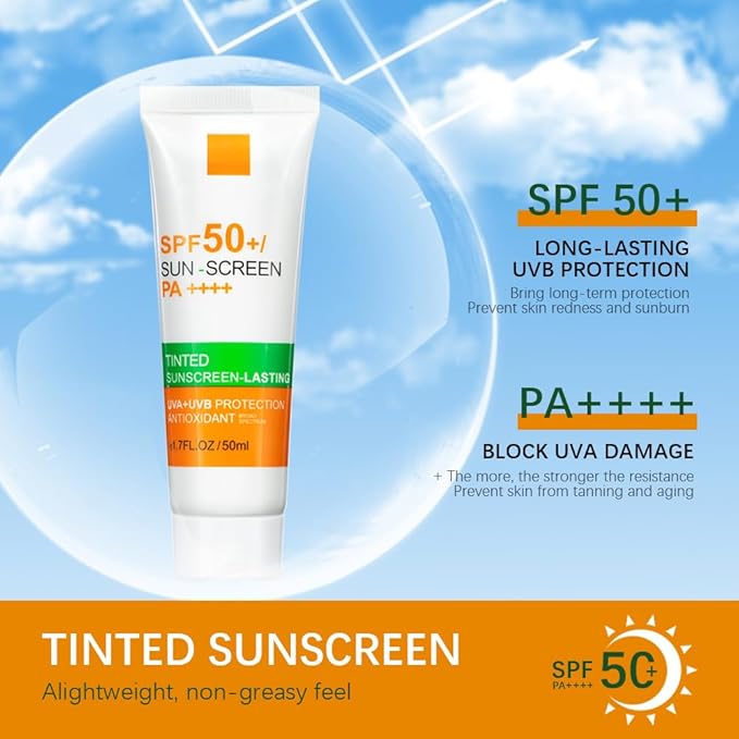 Hydrating Sunscreen, Face Sunscreen, Sunscreen for Face and Body, Tinted Sunscreen, Mineral Sunscreen, Sunblock, Body & Face Sunscreen Spf 50, Oxide, Titanium Dioxide, Hyaluronic Acid, Vitamin E Sunscreen for All Skin Types (1PCS)