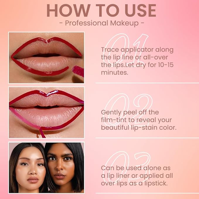 Matte Lip Gloss Stain-Peel Off Lip Liner Tattoo, Delicate Pink Lip Tint,Long Lasting Peel Off Lip Stain, Waterproof Transfer-proof Lip Mask Lip Liner Peel Off Lip Gloss,Stayn Lip Makeup. #00