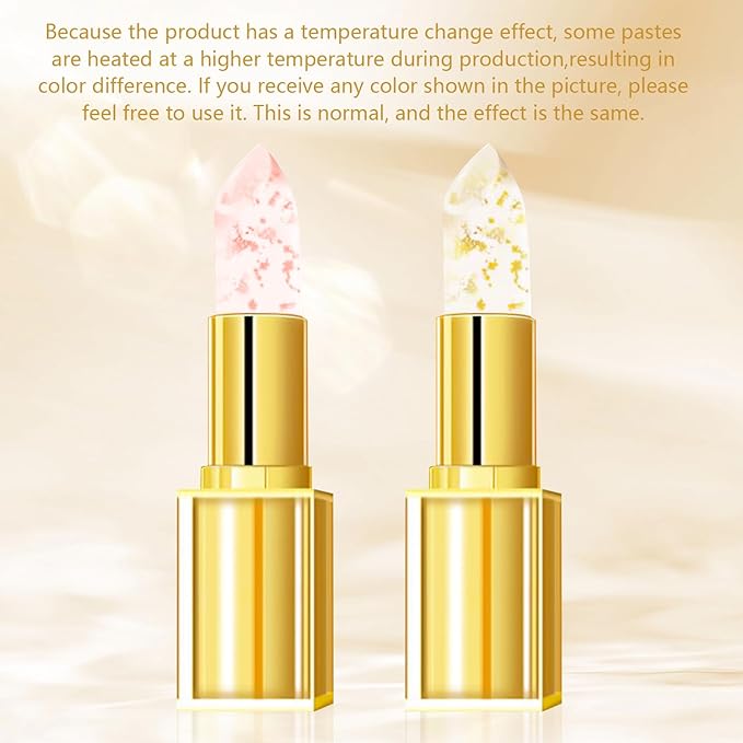 Transferproof Color Changing Lipstick, Gold Crystal Ph Lipstick Color Changing Lipsticks for Women Girls, Temperature Change Moisturizer,Long Lasting 24 Hours Moisturizing Glossy Shine Lip Gloss(2Pcs)