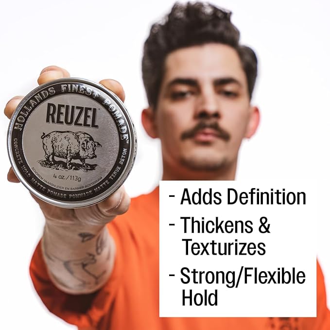REUZEL Concrete Matte Pomade, Strong All Day Hold, Water Soluble Styling, Matte Finish and Flake Free, Easy To Wash Out, For All Hair Types, 4 oz