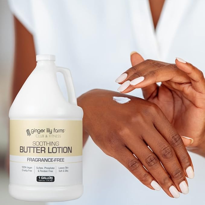 Ginger Lily Farms Club & Fitness Soothing Butter Lotion for Dry Skin, 100% Vegan & Cruelty-Free, Fragrance Free, 1 Gallon (128 fl oz) Refill