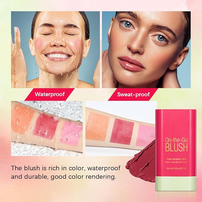 Soft Creamy Blush Stick,On-the-Go Blush,2-in-1 Cheek and Lip