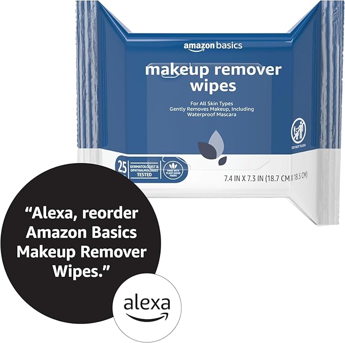 Amazon Basics Makeup Remover Wipes, 25 wipes