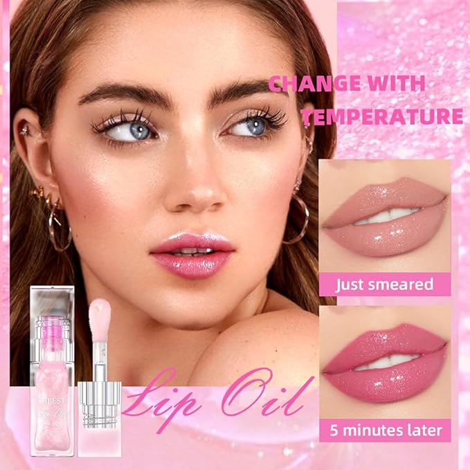 Hydrating Lip Gloss Transparent Lip Care,Magic Color Changing Moisturizing Lip Glow Oil Plumping Glimmer Glow Lipstick, Long Lasting Non-sticky Fresh Texture Lip Oil(Q2394-3#Change Color)